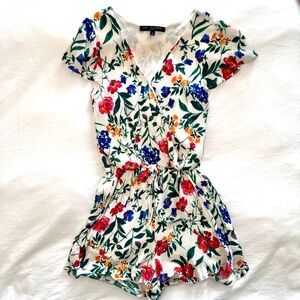 Floral Wrap Jumpsuit - White, Pink, Blue, Green